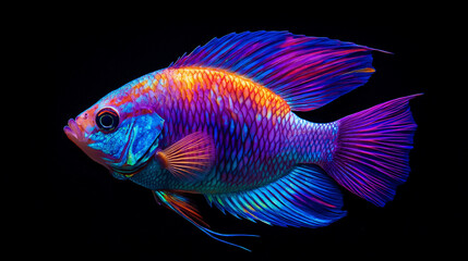 Fototapeta premium A beautiful colorful fish against black color backgroud.