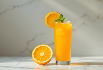 Fototapeta premium Beautifully Crafted Glass of Fresh-Squeezed Orange Juice Created with Generative AI