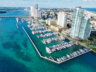 Yacht club. Marina in Miami, Florida. Biscayne bay. Downtown Miami marina with luxury yacht. Summer...