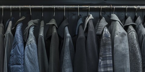 A row of jackets on swingers