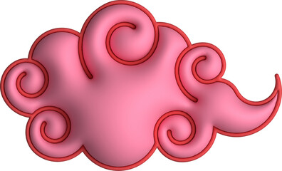 Chinese cloud element 3D design with outline illustration