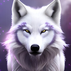 Obraz premium Violet energy in the white wolf, violet energy in the white fox, mythical animal, violet energy power animal