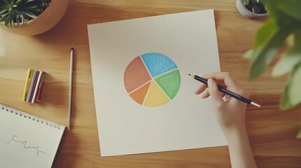 Person Drawing A Colorful Pie Chart On Paper