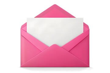 Illustration of an open pink envelope with blank white paper isolated on white background