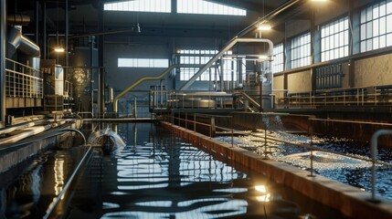 Fototapeta premium Aerial View Of Ity Station For Wastewater Treatment. A Lot Of Ponds With Dirty And Cleaned Water