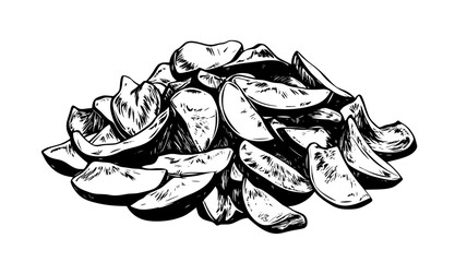Small pile of dried apple slices in a loose cluster, Food Illustration