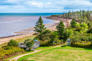 A view along the shoreline beside the Confederation bridge, Prince Edward Island, Canada in the fall