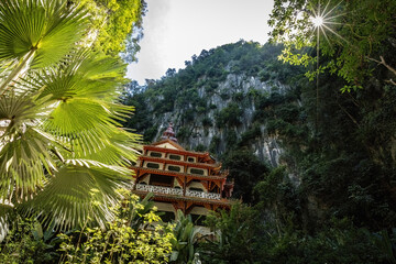 Spectacular view of Sam Poh Tong temple hidden in the mountains in Ipoh, Malaysia