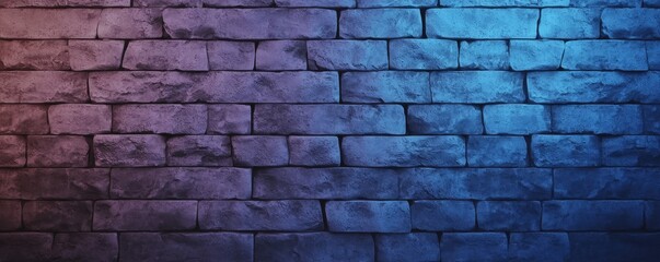 Obraz premium A textured stone wall illuminated with blue and purple lighting, creating a vibrant and atmospheric backdrop.