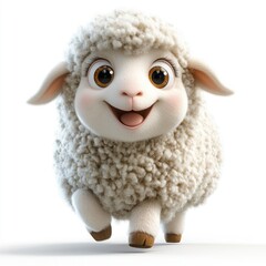 A cute, animated sheep with big eyes and a joyful expression, running playfully.