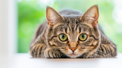 Obraz premium Close-Up of a Beautiful Tabby Cat with Striking Green Eyes