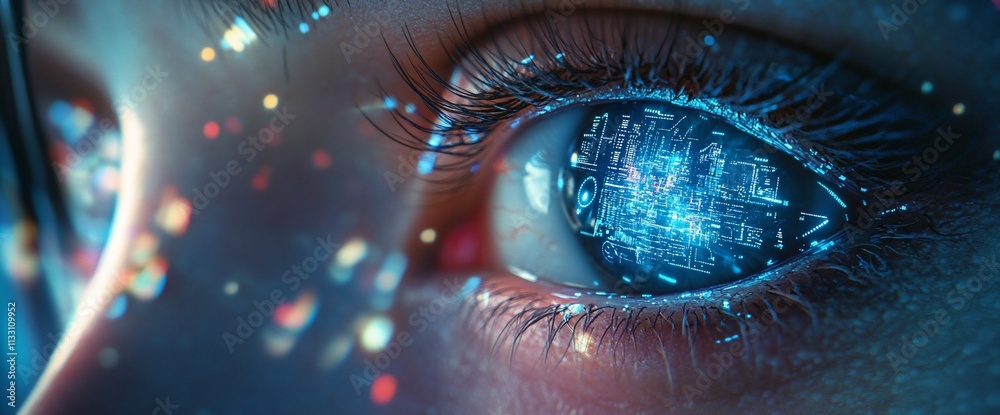 Aufkleber A close-up of an eye reflecting digital data and technology.