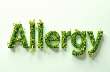 large letters Allergy created from plants and grass, the concept of seasonal allergy to flowering, white background