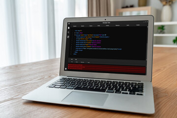 Software development programming on computer screen for modish application and program coding