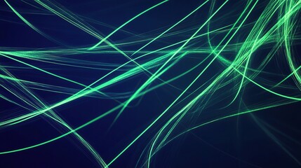 Neon Green Glowing Lines on Dark Blue Background for Abstract Art