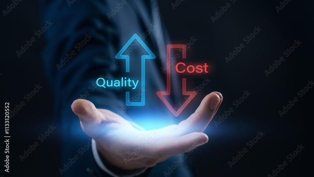 Fototapete Quality improvement and cost management visualization for success. Digital interface showcasing strategic planning and performance enhancement through innovation and decision making.
