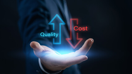 Quality improvement and cost management visualization for success. Digital interface showcasing...