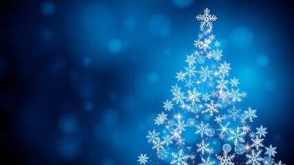 Abstract Christmas Snowflake Tree on Blue Background - AI Art