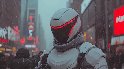 Futuristic Cyberpunk Warrior in Neon Cityscape