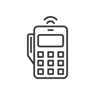Wireless payment terminal, icon in line design. Wireless, payment, terminal, card, transaction, mobile, contactless on white background vector. Wireless payment terminal editable stroke icon