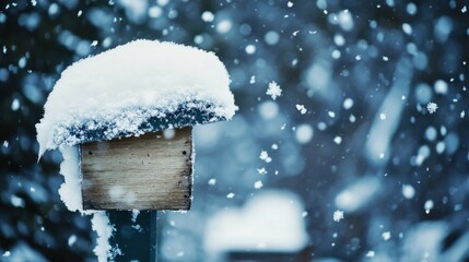 Snowy Winter Scene with Birdhouse in a Blustery Environment