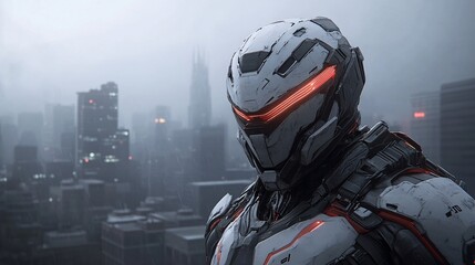 Fototapeta premium Radiant Cyberpunk Fighter in Glowing Tech Armor