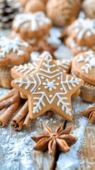 Christmas gingerbread stars on festive table