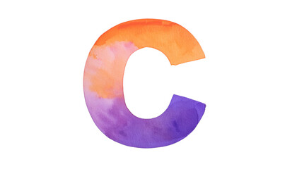 Watercolor Letter C Orange Purple Alphabet Hand Painted Artistic Font Design Element