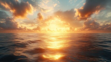 Obraz premium Vibrant sunset over calm ocean waters.