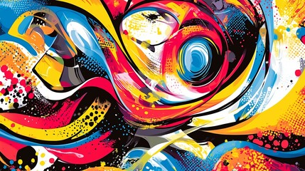 Obraz premium graffiti, art, color, vector, wall, illustration, design, colorful, painting, person, drawing, street, cartoon, pattern, yellow,generative ai