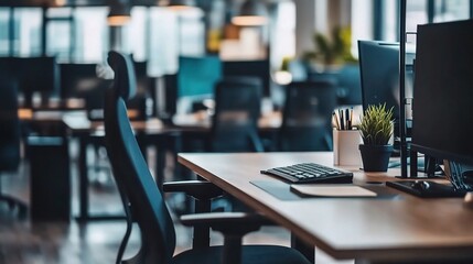 Naklejka premium Modern Ergonomic Workspace with Sleek Desk and Computer Setup