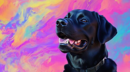 Obraz premium Happy Black Dog with Colorful Abstract Background