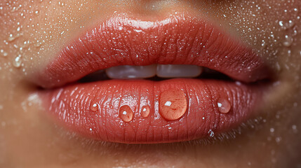 Fototapeta premium Delicate Beauty: Dewy Lips with Natural Skin Texture