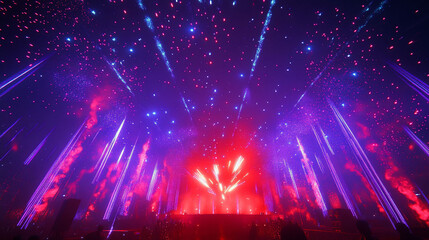Fototapeta premium Vibrant concert scene with colorful lights and fireworks.