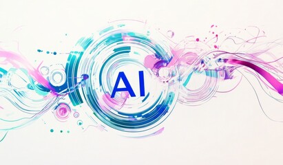Fototapeta premium AI logo with abstract elements, glowing lines on white background.