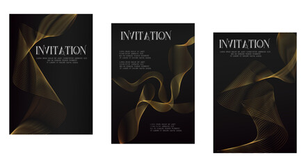 Black Golden Luxury invitation card background set. Organic gold line gradient, Premium elegant design for gala card, grand opening, party invitation, layout, templates.