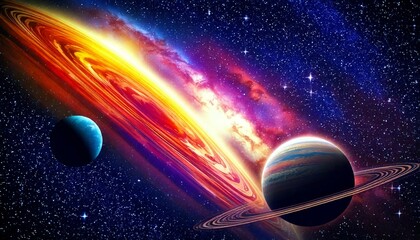 Fantasy colorful galaxy with beautiful planets. Generative AI.