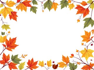 Fototapeta premium Maple leaves forming a frame with copy space in the middle on a white background, fall, artistic, foliage