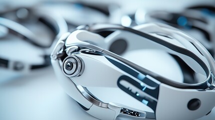 Close-up of smart wearable devices designed to stabilize tremors, adaptive eating utensils, and advanced mobility aids,  Parkinson's disease