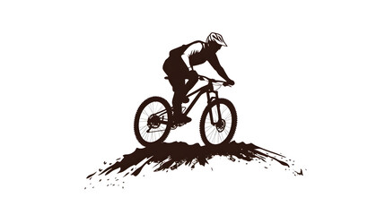 Fototapeta premium An outline of a mountain biker riding on a rough trail, shown with basic lines representing the bike and motion. Minimalist mountain biker icon.