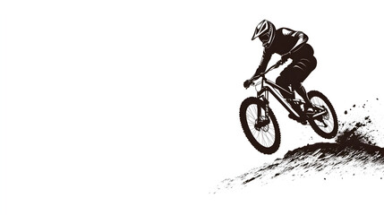 Fototapeta premium An outline of a mountain biker riding on a rough trail, shown with basic lines representing the bike and motion. Minimalist mountain biker icon.
