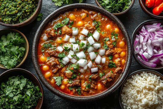 shot of menudo served on table