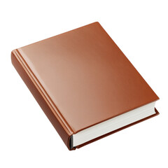 Fototapeta premium A brown hardcover book with a smooth finish, featuring a white spine and pages.