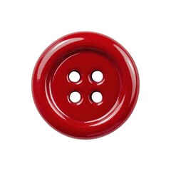 Fototapeta premium Close up of a Single Red Button with Four Holes, Isolated on White Background Cutout