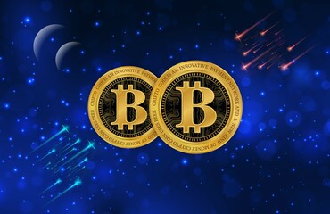 Fototapeta premium images of the bitcoin-btc logo on a digital background. 3d illustrations.