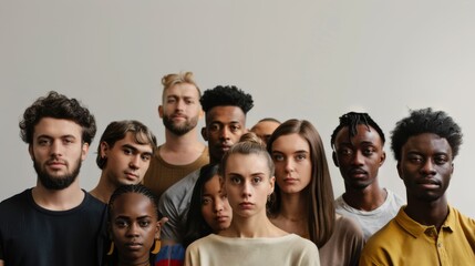 Obraz premium A vibrant group portraying diversity and unity stands together, radiating strength, individuality, and interconnectedness.