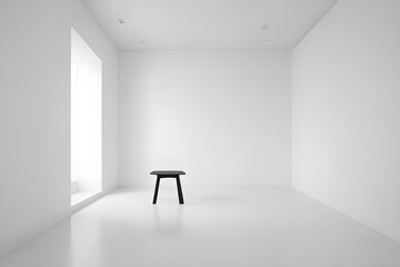 Fototapeta premium Small black table standing in empty white room with window