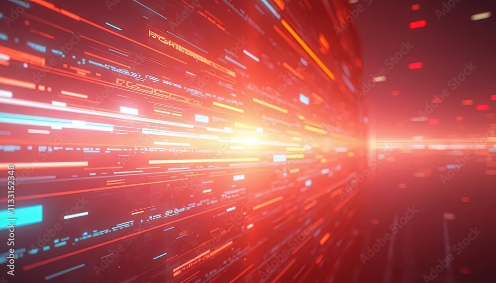Poster Futuristic light beams and glowing trails in motion creating a tunnel effect with speed lines