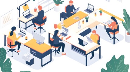 Modern Office Workers Collaborate Using Laptops And Computers