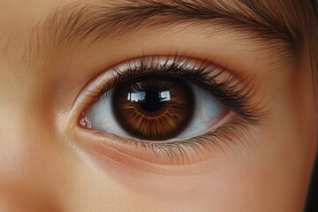 Obraz premium Macro Shot of a Human Child's Brown Eye: Captivating Pupil Detail and Vision in Close-up Perspective